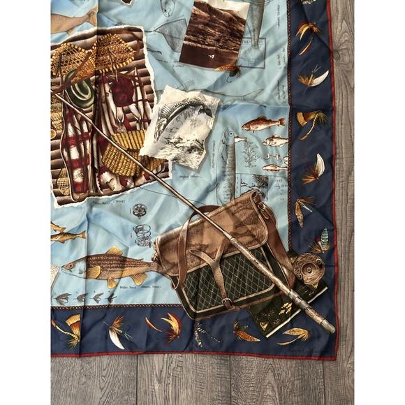 Ralph Lauren Women's Blue & Black 100% Silk Fish Print Scarf RARE fisherman - Picture 9 of 14